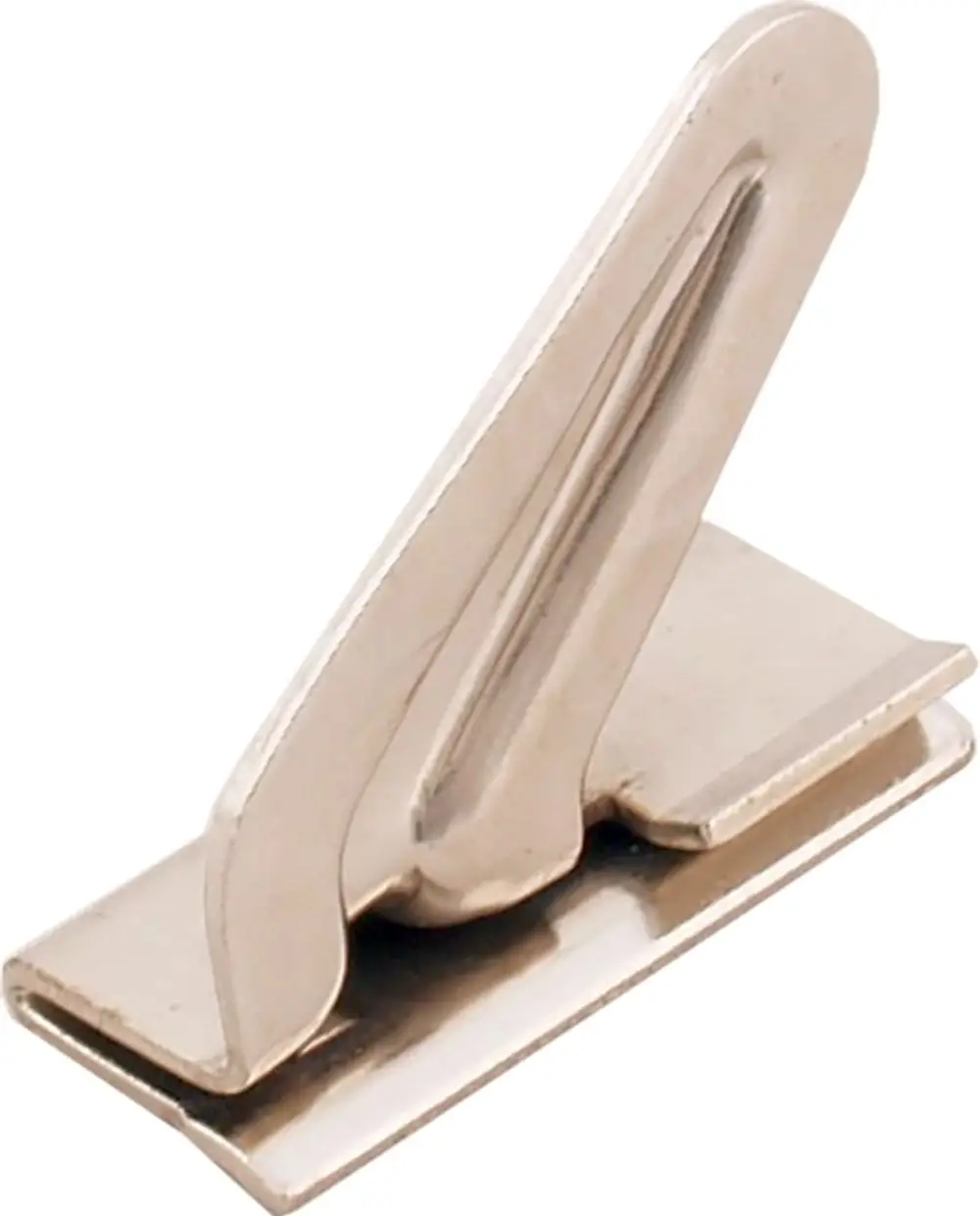 Einhängeklammer aus Metall in silberner Farbe, hergestellt von Wolf, zur Befestigung von Verkleidungen. Ergonomisches Design für eine sichere Halterung.